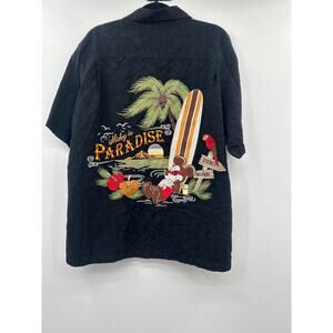 Disney Parks Mickey Mouse Paradise Hawaiian Shirt Adult Lg Black Tropical Beach